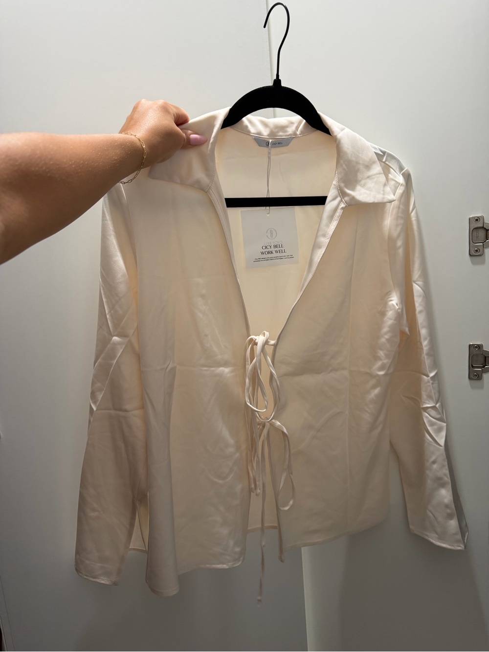 Cream Satin Tie-Front Jacket